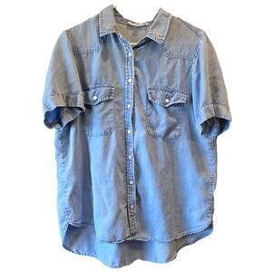 Jane+Delancey Women's Medium Chambray Denim Short Sleeve Snap Button Shirt Blue